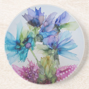 Colorful Blue Paars Pink Green Floral Art Zandsteen Onderzetter