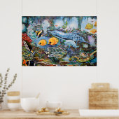 Colorful Blue Red Yellow Marine Animals Poster (Keuken)