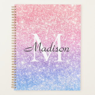 Colorful Blue roze ombre Glitter Name Monogram Planner