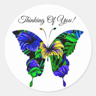 Colorful Blue Yellow Green Butterfly Patroon Ronde Sticker