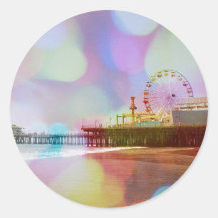 Colorful Blurry Bokeh Santa Monica Pier Ronde Sticker