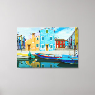 Colorful Boat Scene Venetian Lagoon Canvas Afdruk