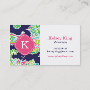 Colorful Bohemian Paisley Henna Custom Monogram Visitekaartje