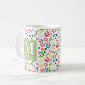 Colorful Bohemian Spring Flowers Green Monogram Koffiemok (Voorkant links)