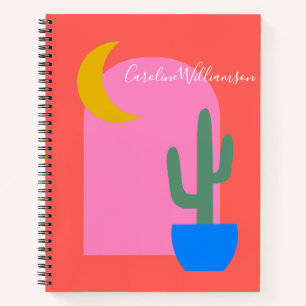 Colorful Boho Cactus Moon Shapes in Red Custom Notitieboek