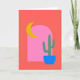 Colorful Boho Cactus Moon Shapes in Red en Roze Notitiekaartje