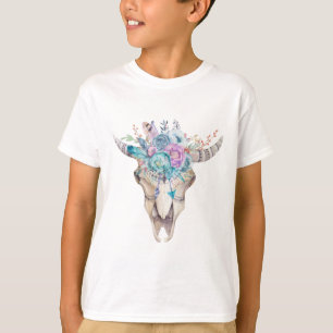 Colorful Boho Floral Skull T-shirt