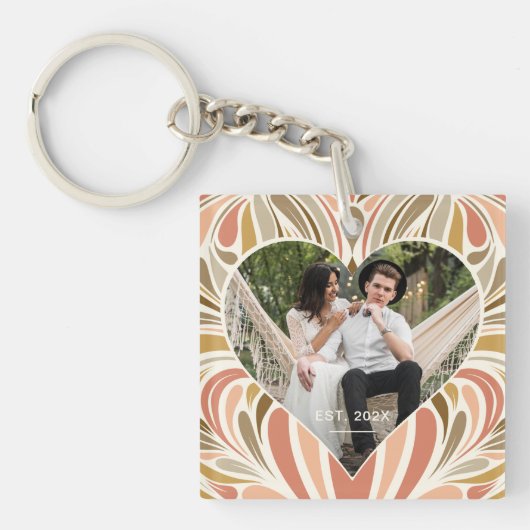 Colorful Boho Print Heart Foto Sleutelhanger (Voorkant)