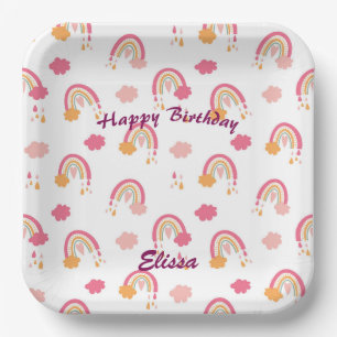 Colorful Boho Rainbow Pattern Birthday Name Papieren Bordje