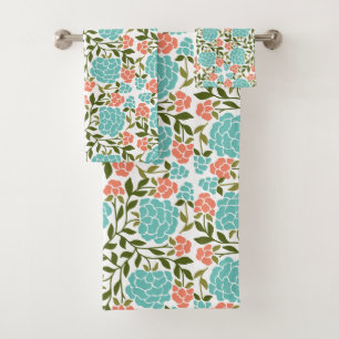 Colorful Boho Spring Summer Floral Retro Turquoise Bad Handdoek