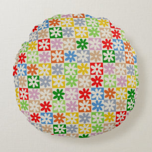 Colorful Bold Checkered Flower Y2K-patroon Rond Kussen