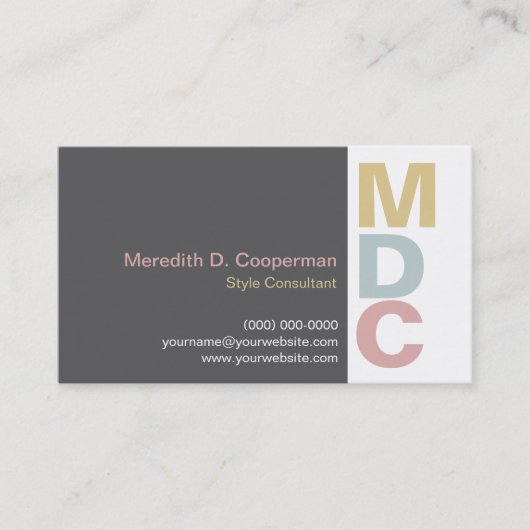 Colorful Bold Monogram Visitekaartje (Voorkant)