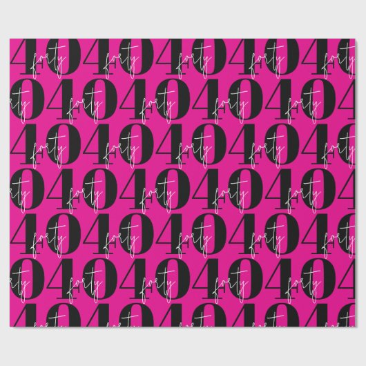 Colorful Bold Pink 40th Birthday  Cadeaupapier (Vlak)