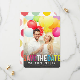 Colorful Bold Text Modern Summer Rainbow Foto Save The Date