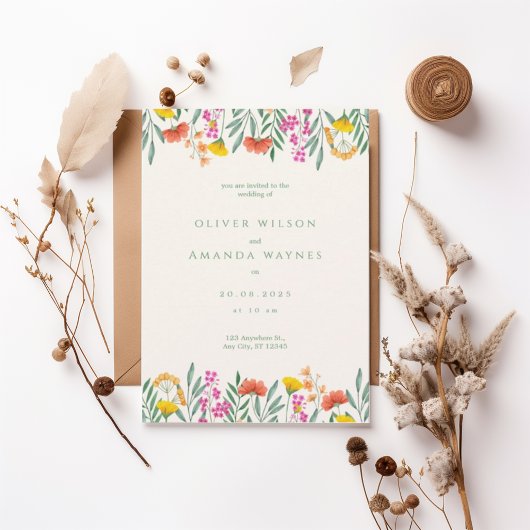 Colorful Botanical Frame Wedding Invitation
