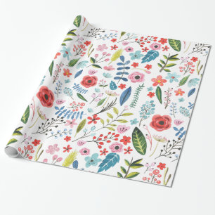 Colorful Botanical Leafs & Flowers Pattern Cadeaupapier