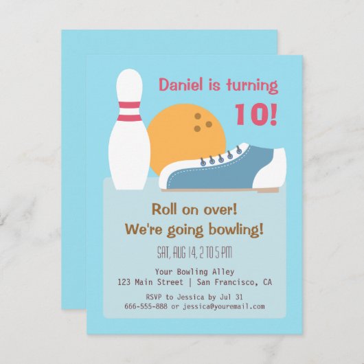 Colorful Bowling Birthday Party uitnodigingen (Voorkant / Achterkant)