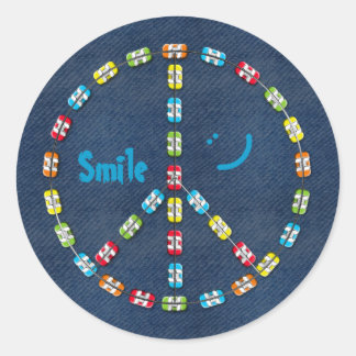 Colorful Braces Peace-teken Smile en Denim Ronde Sticker