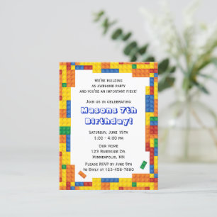 Colorful Bricks Building Blocks Birthday Party Kaart