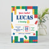 Colorful Bricks Building Blocks Birthday Party Kaart (Staand voorkant)