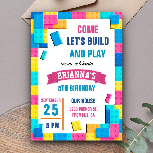 Colorful Bricks Building Blocks Birthday Party Kaart