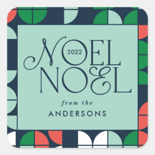 Colorful bright Noel Kerstgeometrisch script Vierkante Sticker