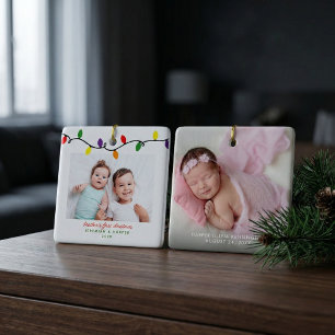 Colorful Brother's First Kerstlampjes 2 Foto's Keramisch Ornament