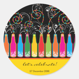 Colorful Bubble Bottles Celebration Party Sticker