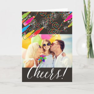Colorful Bubble Bottles Cheers Fun New Year Foto Feestdagen Kaart