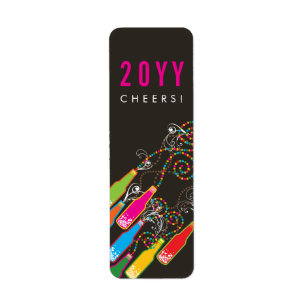 Colorful Bubble Bottles Modern Cheers Fun Nieuwjaa Etiket