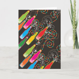 Colorful Bubble Bottles Modern Cheers Fun Nieuwjaa Feestdagen Kaart