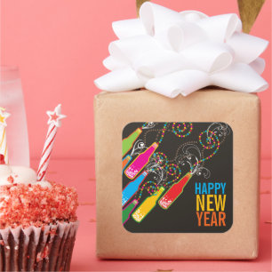 Colorful Bubble Bottles Modern Cheers Fun Nieuwjaa Vierkante Sticker