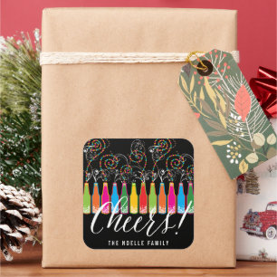 Colorful Bubble Bottles Modern Cheers Fun Nieuwjaa Vierkante Sticker