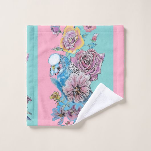 Colorful Budgie Budgerigar Roos Pink Art Towel Set Bad Handdoek (Wasdoekje)