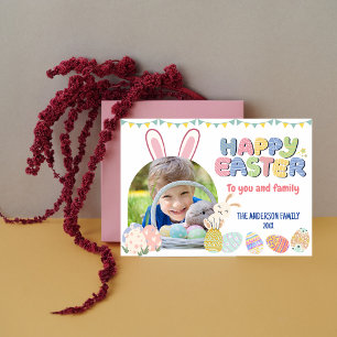 Colorful Bunny Easter Egg-fotokaart Bedankkaart