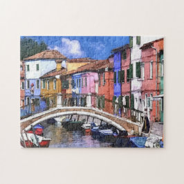 Colorful Burano Island in de Waterverf van Venetië Legpuzzel