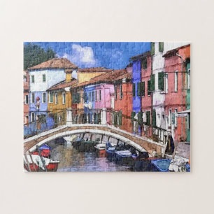 Colorful Burano Island in de Waterverf van Venetië Legpuzzel