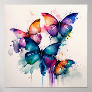 Colorful Butterflies Abstracte Waterverf Poster