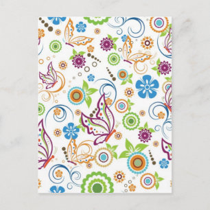 Colorful Butterflies and Flowers Patroon Briefkaart