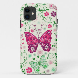 Colorful Butterflies and Flowers Patroon iPhone 11 Hoesje