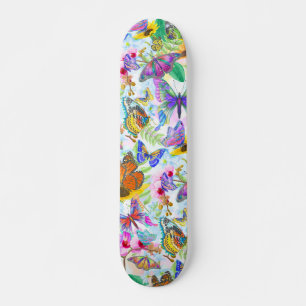 Colorful Butterflies en Flowers Skateboard