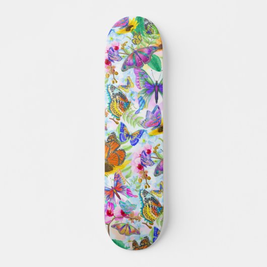 Colorful Butterflies en Flowers Skateboard (Voorkant)