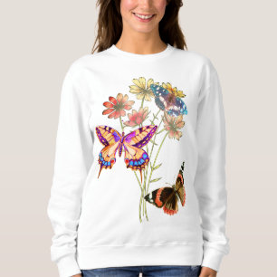 Colorful Butterflies en Flowers Trui