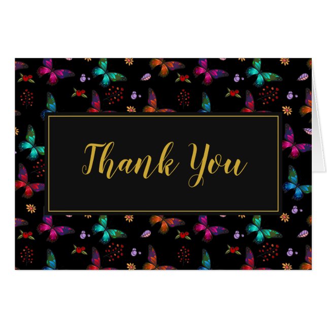 Colorful Butterflies Pattern on Black Hartelijk da (Voorkant Horizontaal)