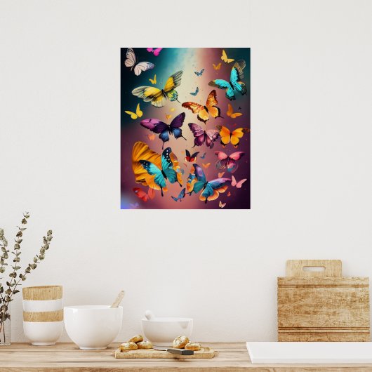 Colorful Butterflies Poster (Keuken)