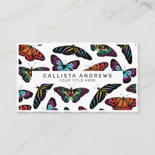 Colorful Butterflies Waterverf Pattern Monogram Visitekaartje