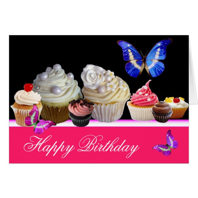 COLORFUL BUTTERFLIES YUMMY CUPCAKES BIRTHDAY PARTY (Devant horizontal)