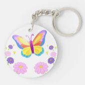 Colorful Butterfly and Flowers Round Keychain (Achterkant)