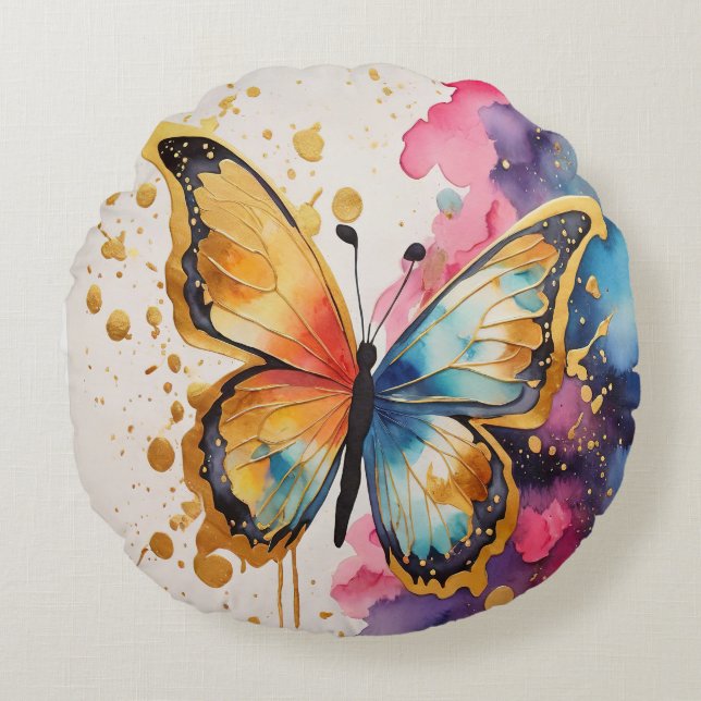 Colorful Butterfly Rond Kussen (Voorkant)