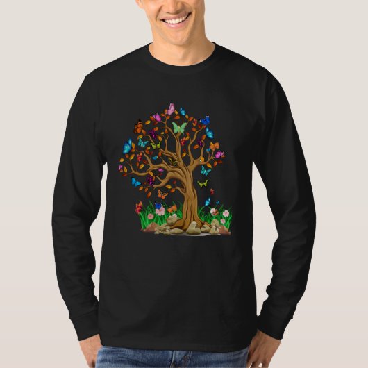 Colorful Butterfly Tree T-shirt (Voorkant)